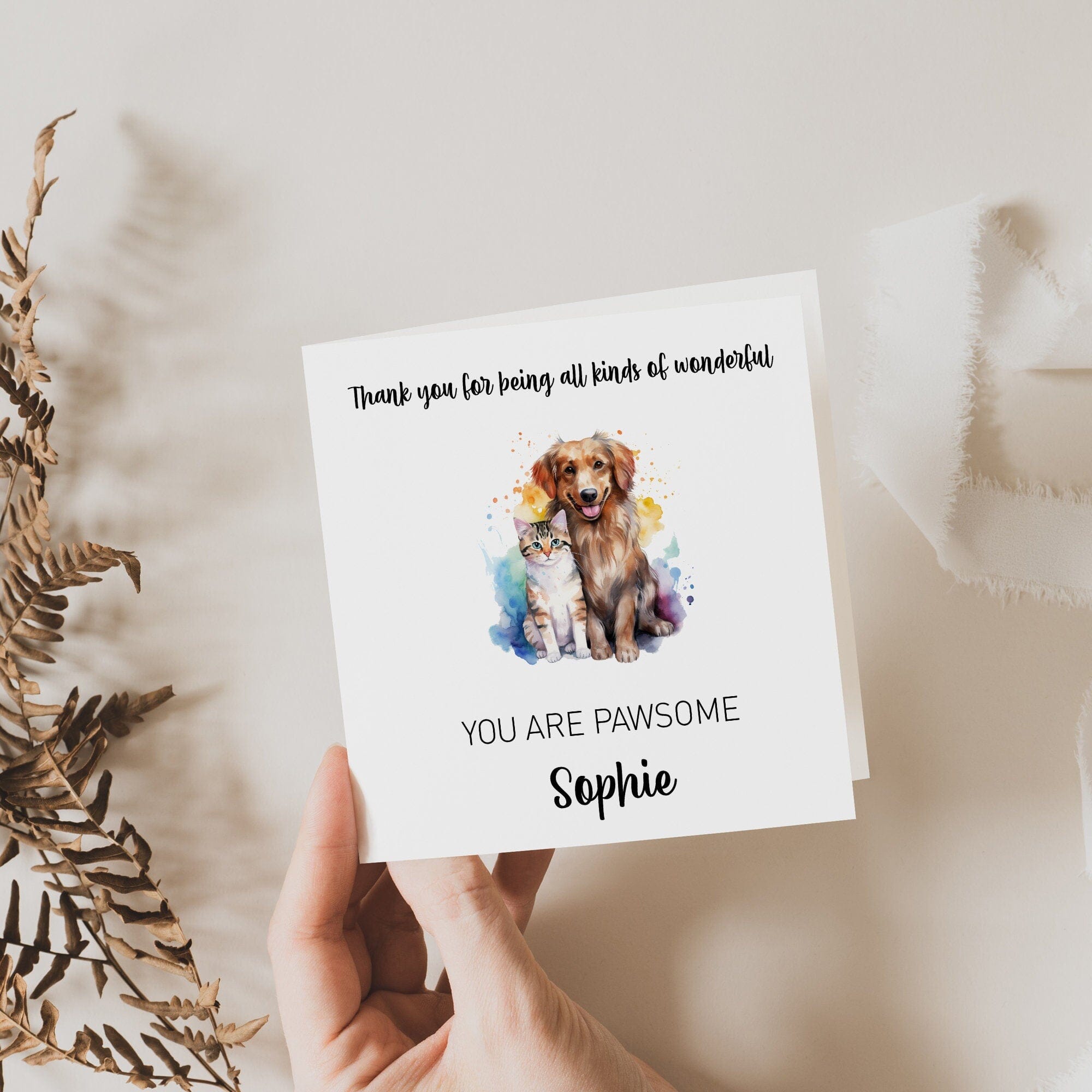 You are pawsome card with envelope, Thank you for being all kinds of wonderful, Dog Cat Pet Owner