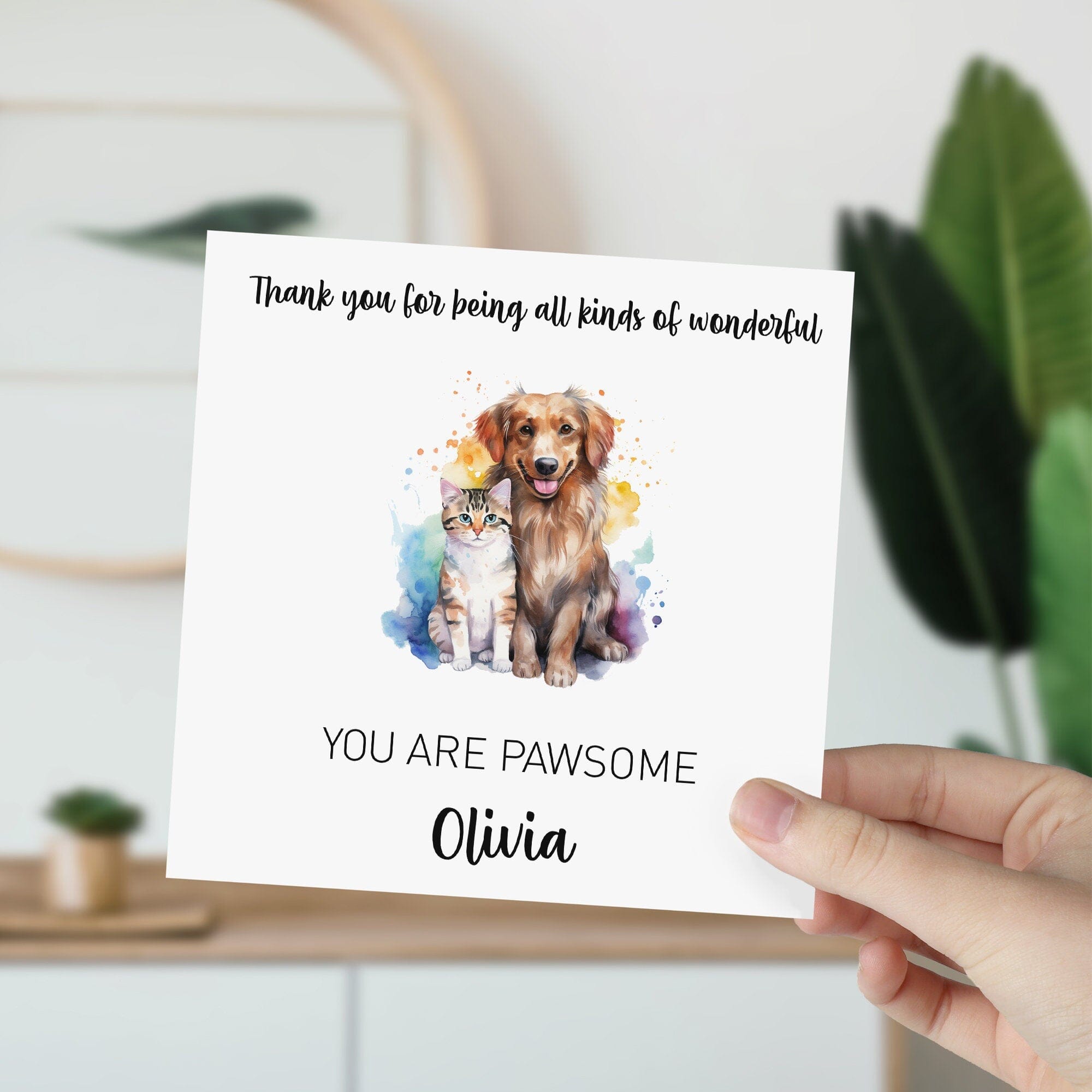 You are pawsome card with envelope, Thank you for being all kinds of wonderful, Dog Cat Pet Owner